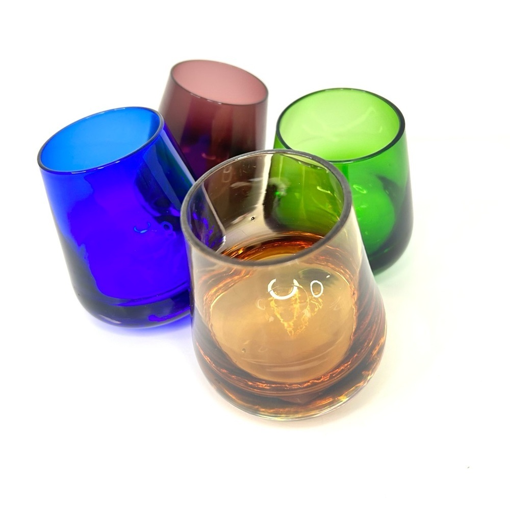 Rolly Poly Lowball Rocking Whiskey Cognac Glass Set 4 Coloured Wobble 6oz(175ml)